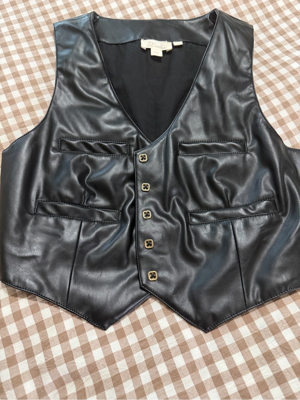 Free People Genuine Black Faux Leather Button Front Vest